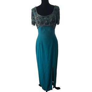 Alvce Designs women’s 80’s elegant vintage beaded silk gown maxi size 8 luxury